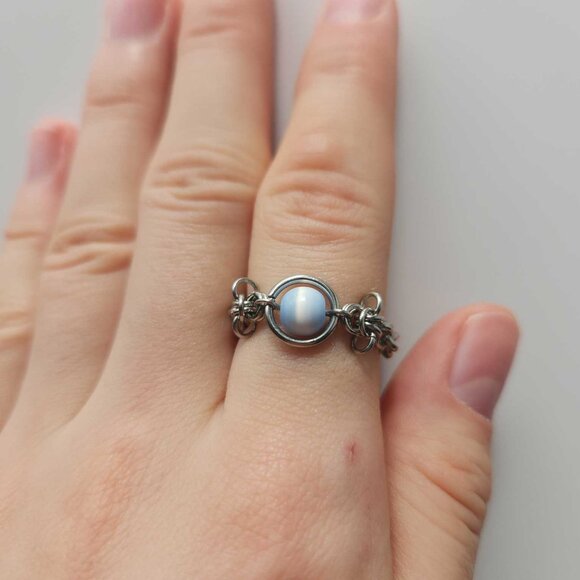 Medieval whimsical blue and silver ring ✦ size 7 ✦ - Picture 2 of 7